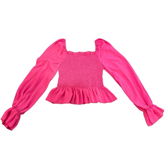 None Tops - Chic Pink Long Sleeve Blouse